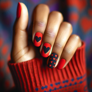 10 Luscious Red and Black Heart Nail Design Ideas 2